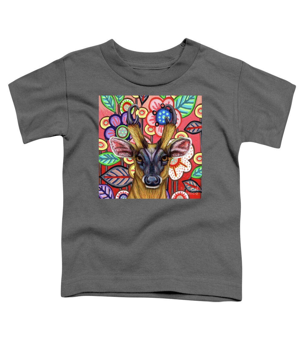 Deer Toddler T-Shirt featuring the painting Barking Deer Floral by Amy E Fraser
