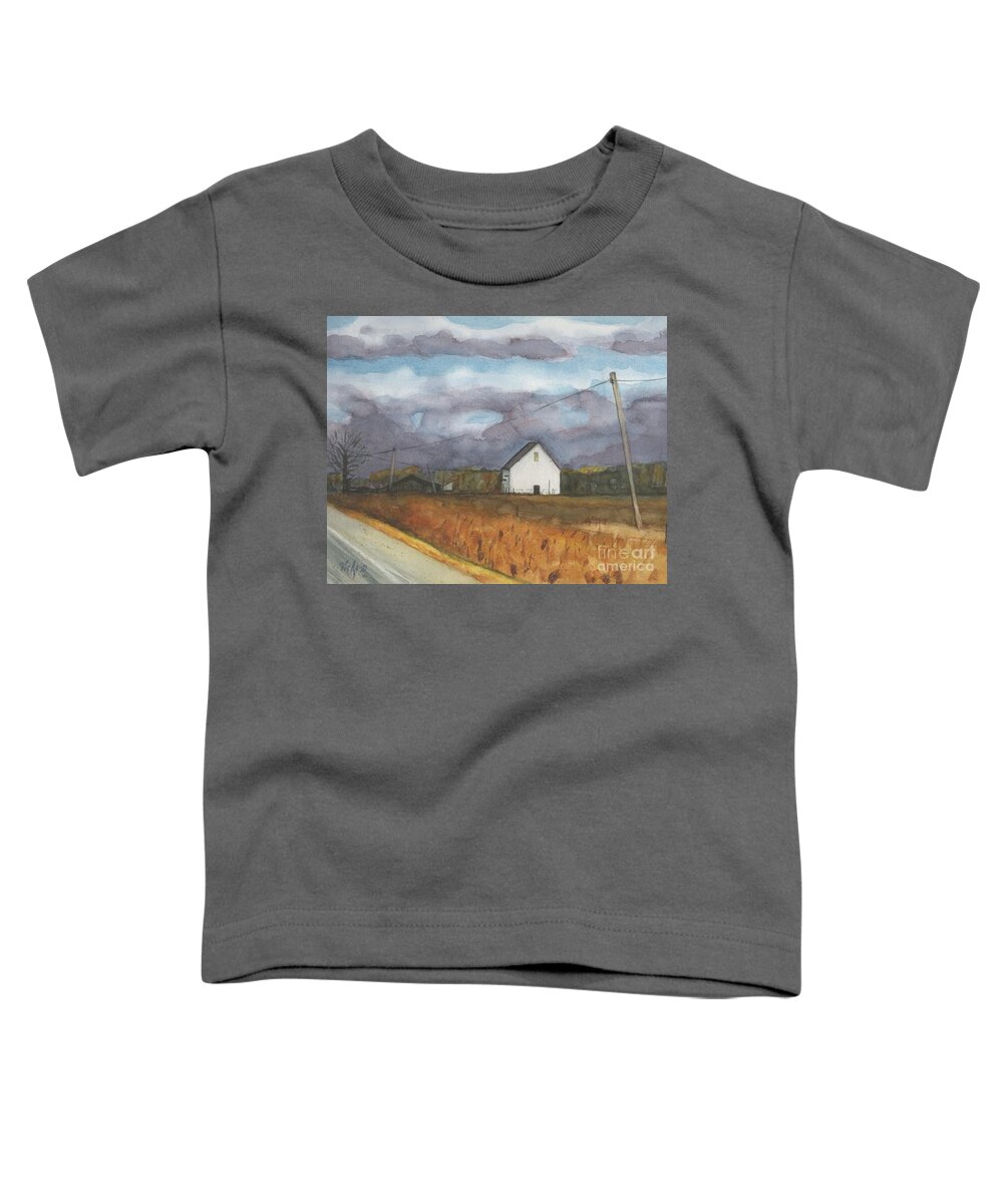 Barn Toddler T-Shirt featuring the painting Barn in Field by Vicki B Littell