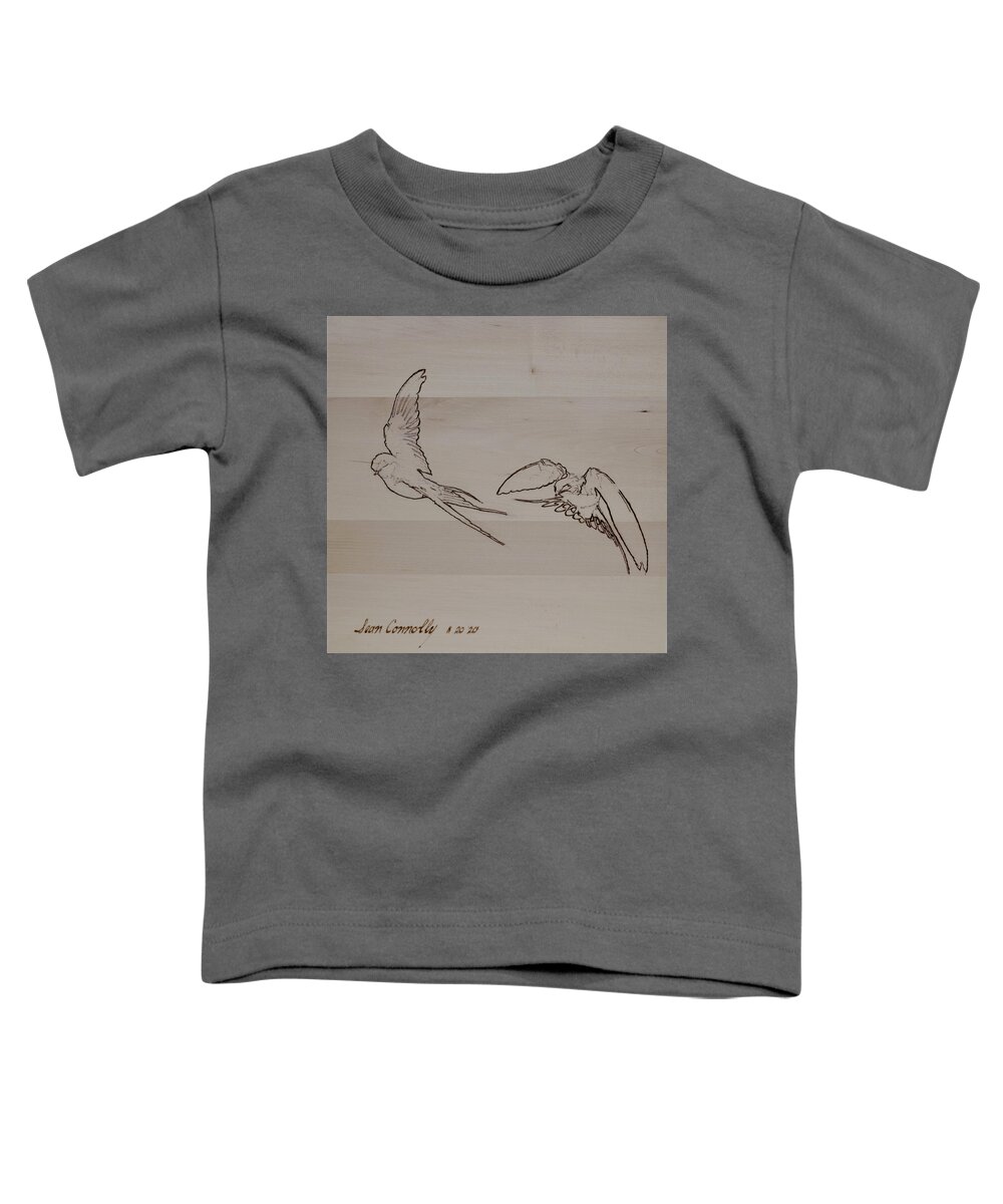 Pyrography Toddler T-Shirt featuring the pyrography Barn Swallows - Mid-Air by Sean Connolly