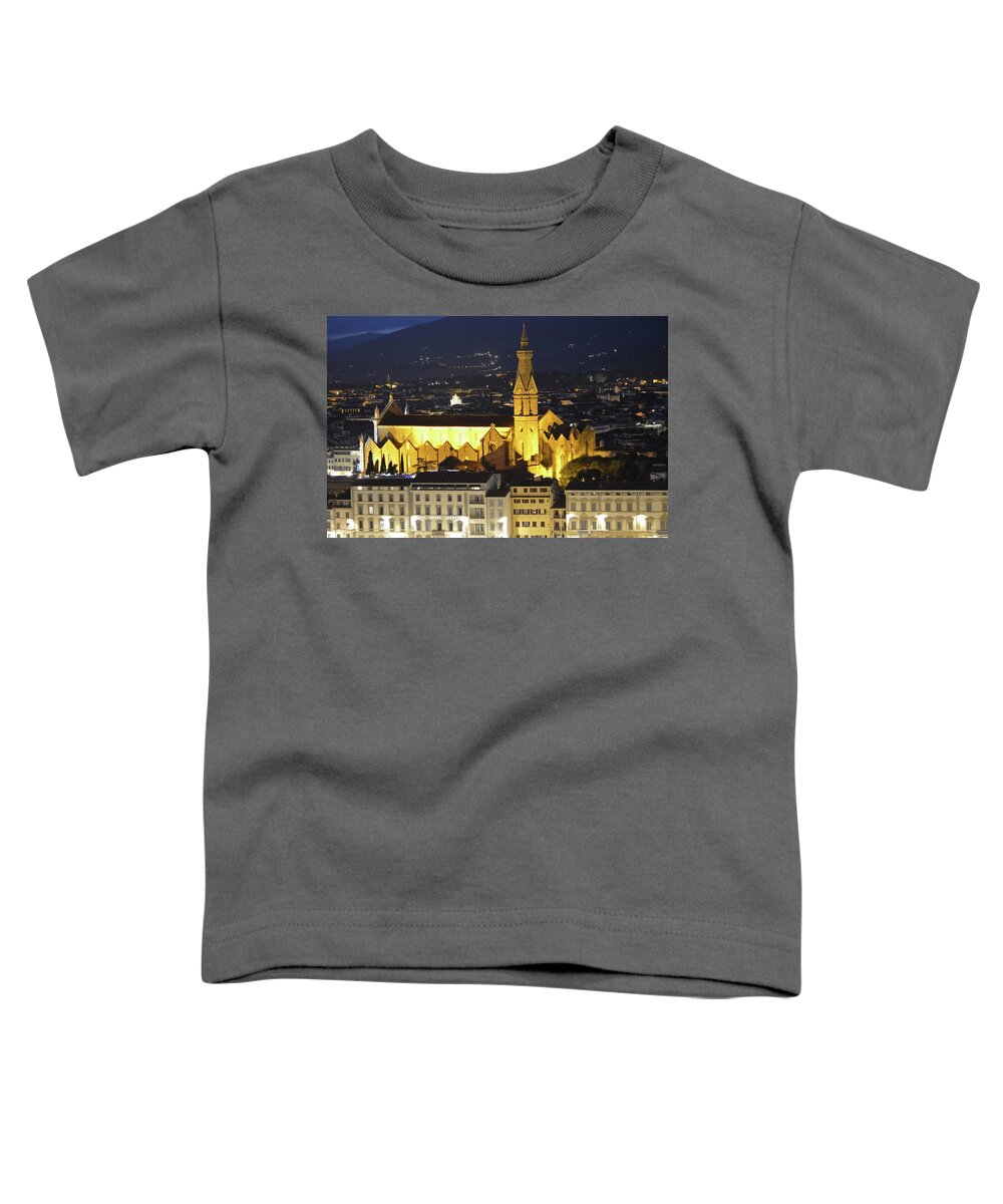 Santa Croce Toddler T-Shirt featuring the photograph Basilica of Santa Croce at Night in Florence Italy by Shawn O'Brien