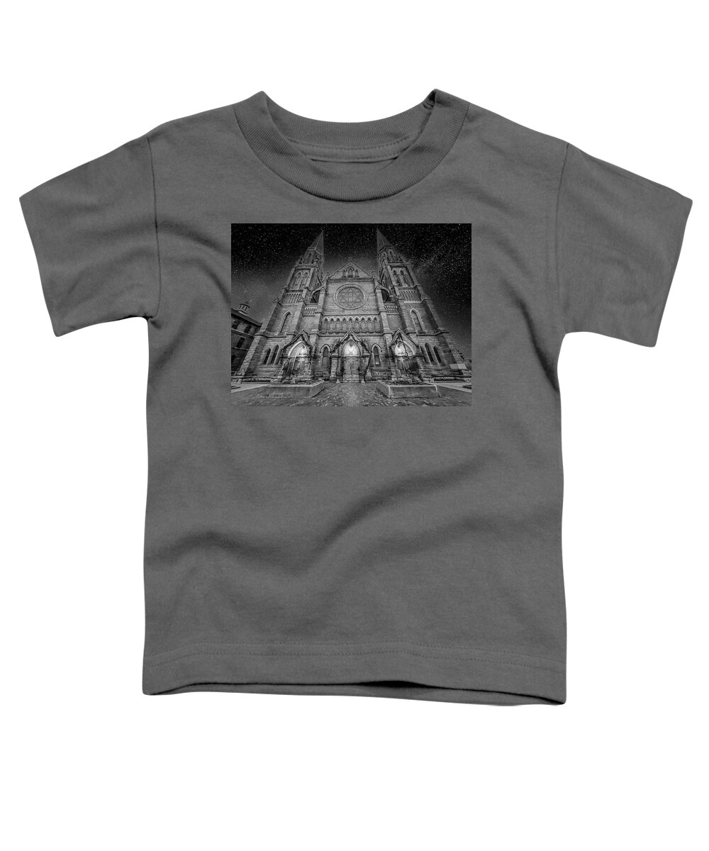 Detroit Toddler T-Shirt featuring the photograph Basilica of Ste. Anne de Detroit IMG_7462 BW by Michael Thomas