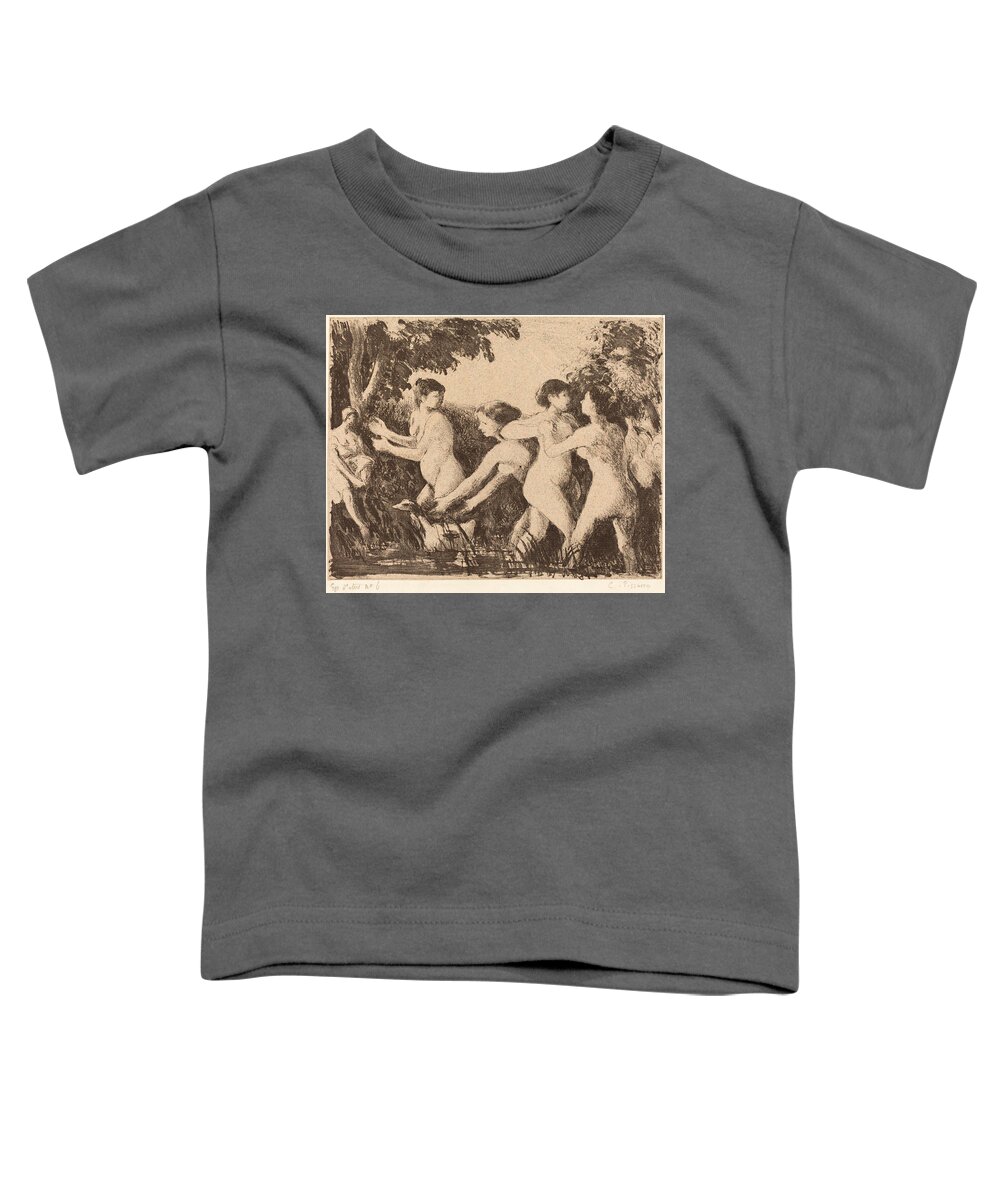 Camille Pissarro Toddler T-Shirt featuring the drawing Bathers Wrestling 2 by Camille Pissarro