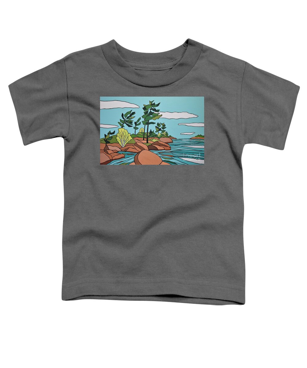 Landscape Toddler T-Shirt featuring the painting Bay rocks by Petra Burgmann