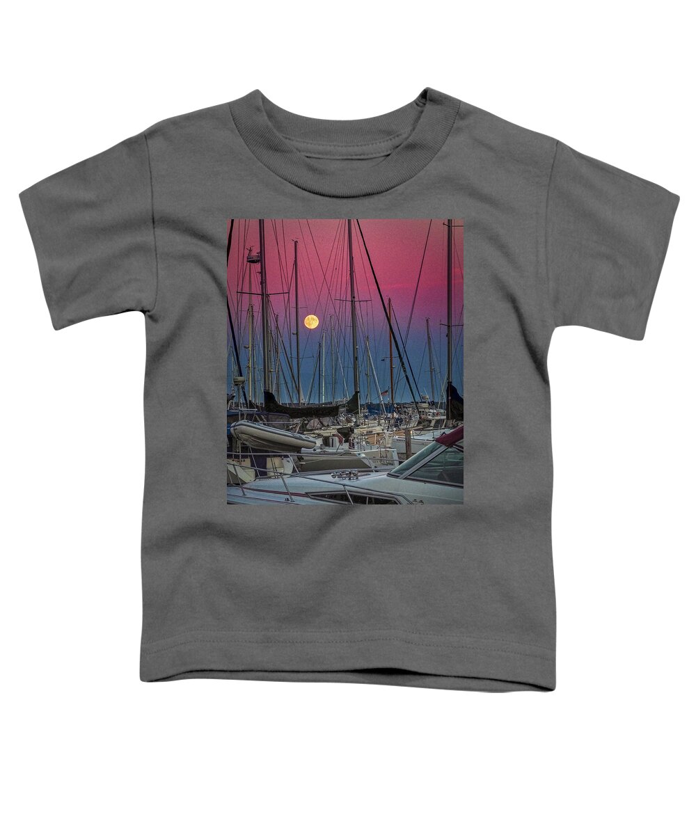 Moon Toddler T-Shirt featuring the photograph Bayfield Marina and the Moon 022 by James C Richardson