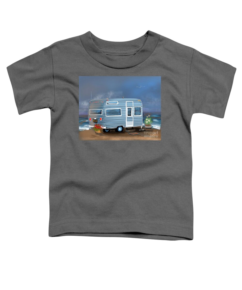 Vintage Trailer Toddler T-Shirt featuring the digital art Beachside Travel Trailer by Doug Gist
