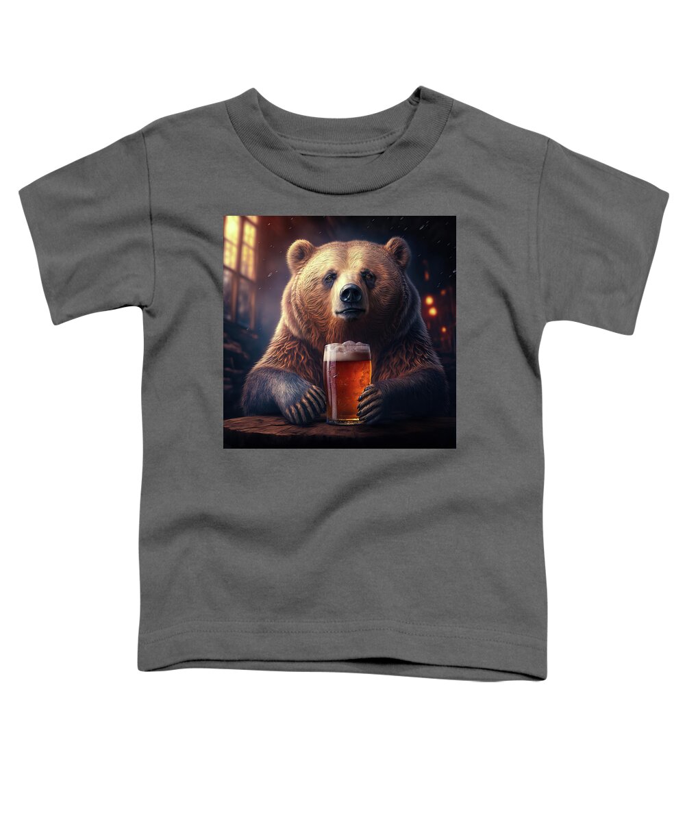 Bear Toddler T-Shirt featuring the digital art Bear Beer Buddy 01 by Matthias Hauser