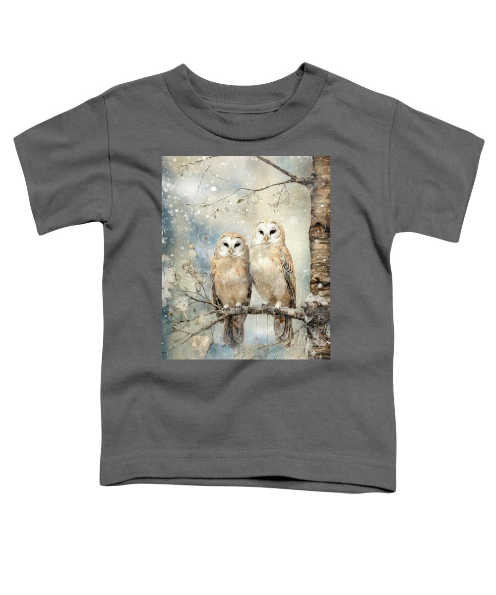 Owls Toddler T-Shirt featuring the digital art Beautiful Barn Owls by Tina LeCour
