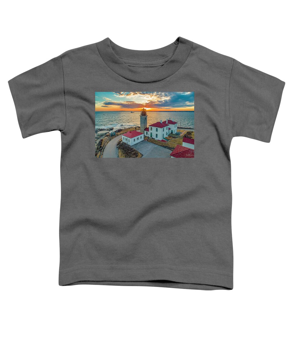 Jamestown Toddler T-Shirt featuring the photograph Beaver Tail Lighthouse by Veterans Aerial Media LLC