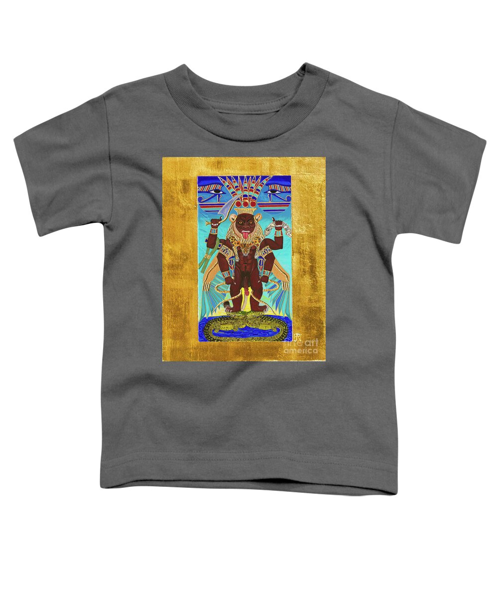 Bes Toddler T-Shirt featuring the mixed media Bes the Magical Protector by Ptahmassu Nofra-Uaa