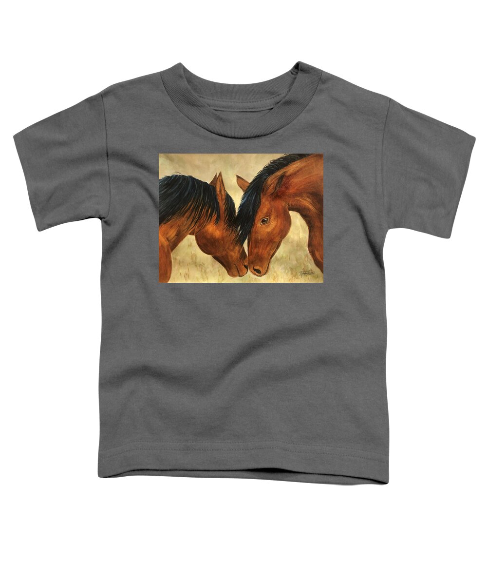 Equine Art Toddler T-Shirt featuring the painting Best Bay Buddies by Judy Thompson