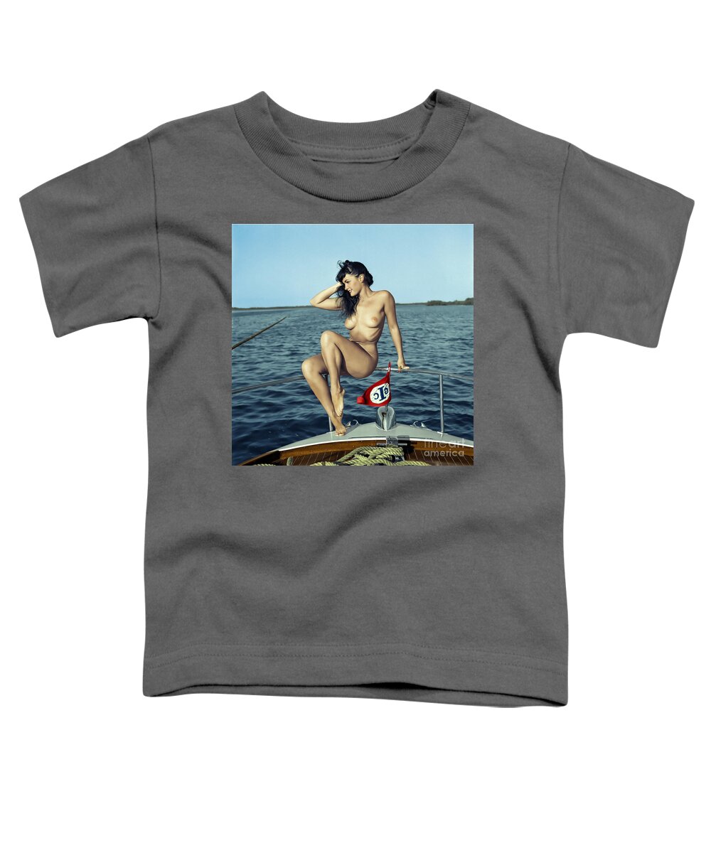 Bettie Toddler T-Shirt featuring the photograph Bettie Page Colorized by Franchi Torres