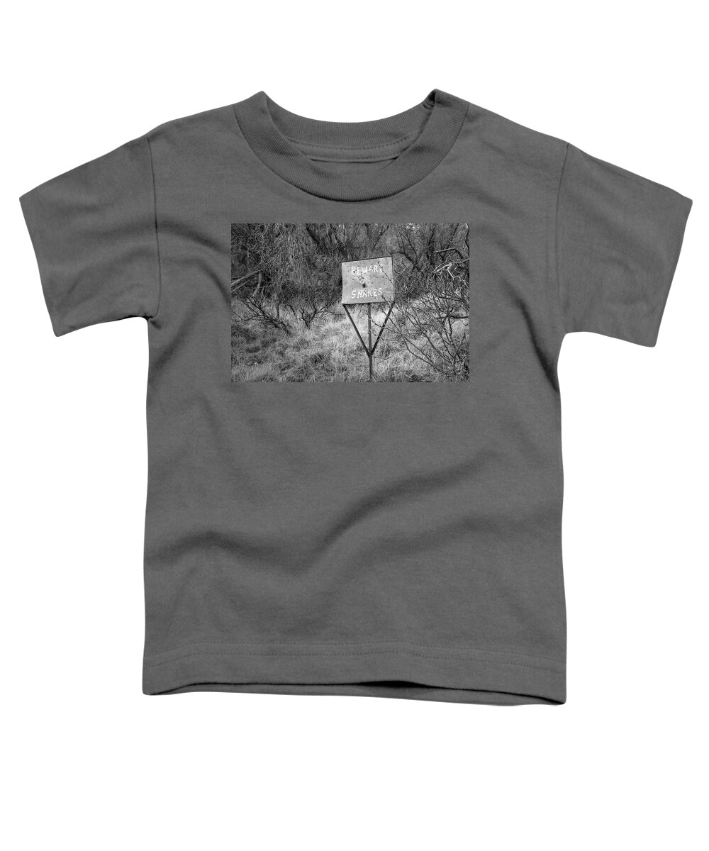Black And White Toddler T-Shirt featuring the photograph Beware of Snakes by Mary Lee Dereske
