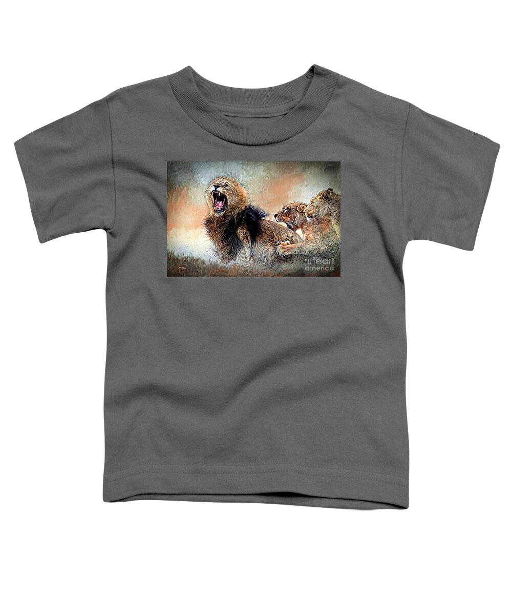 Lions Toddler T-Shirt featuring the mixed media Bickering Three by DB Hayes