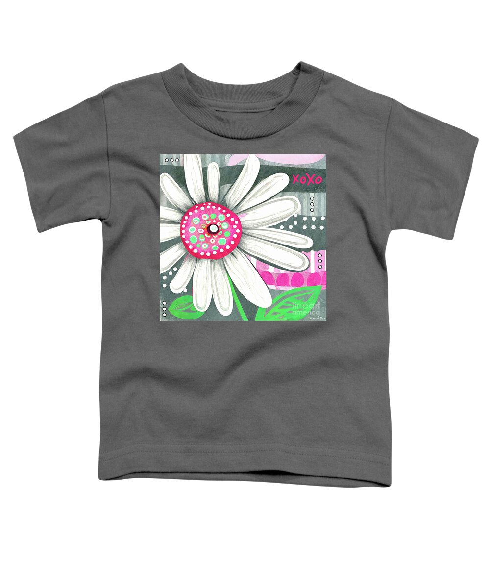 White Daisy Toddler T-Shirt featuring the painting Big Pink And White Daisy by Tina LeCour