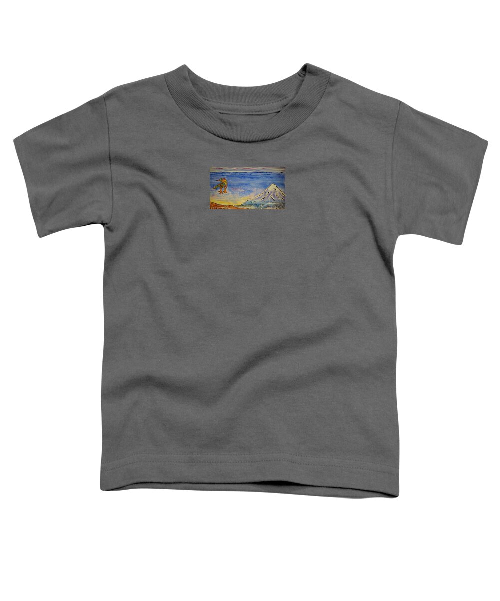 Watercolor Toddler T-Shirt featuring the painting Bird and Mountain by John Klobucher