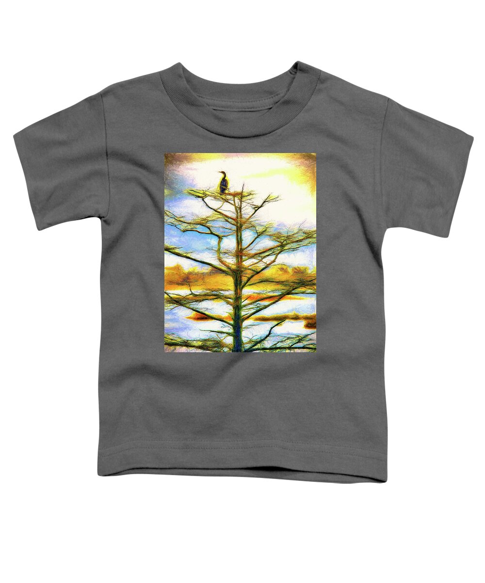 North Carolina Toddler T-Shirt featuring the painting Bird in a Tree Outer Banks ap by Dan Carmichael