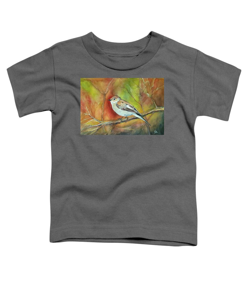 Bird Toddler T-Shirt featuring the drawing Bird on a branche by Carolina Prieto Moreno