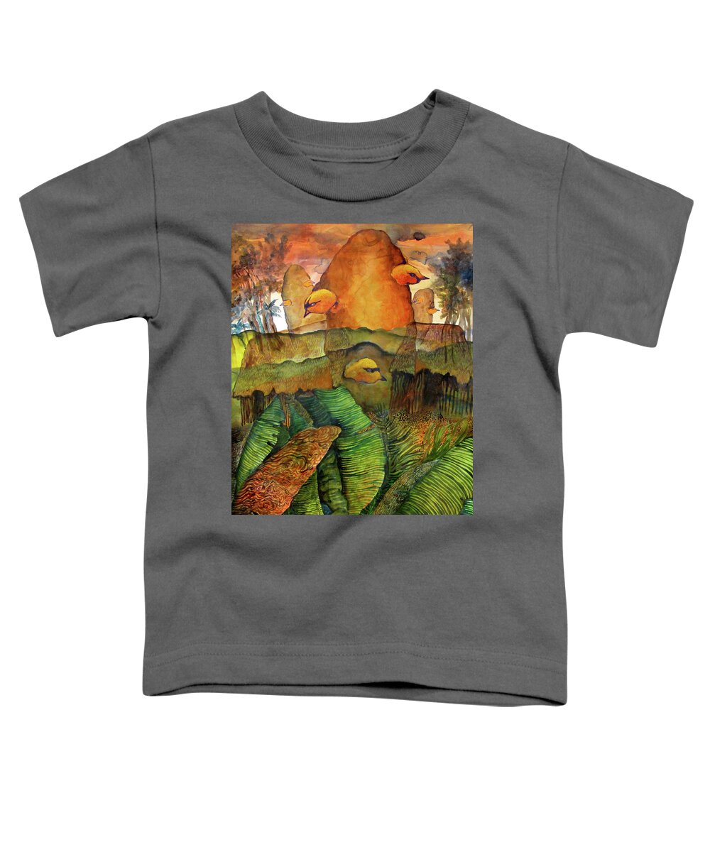 Landscape Birds Birdsong Leaves Tropical Scnery Nature Nest Color Harmony Peaceful Tranquil Meditative Calm Meditation Toddler T-Shirt featuring the mixed media Birdsong by James Huntley