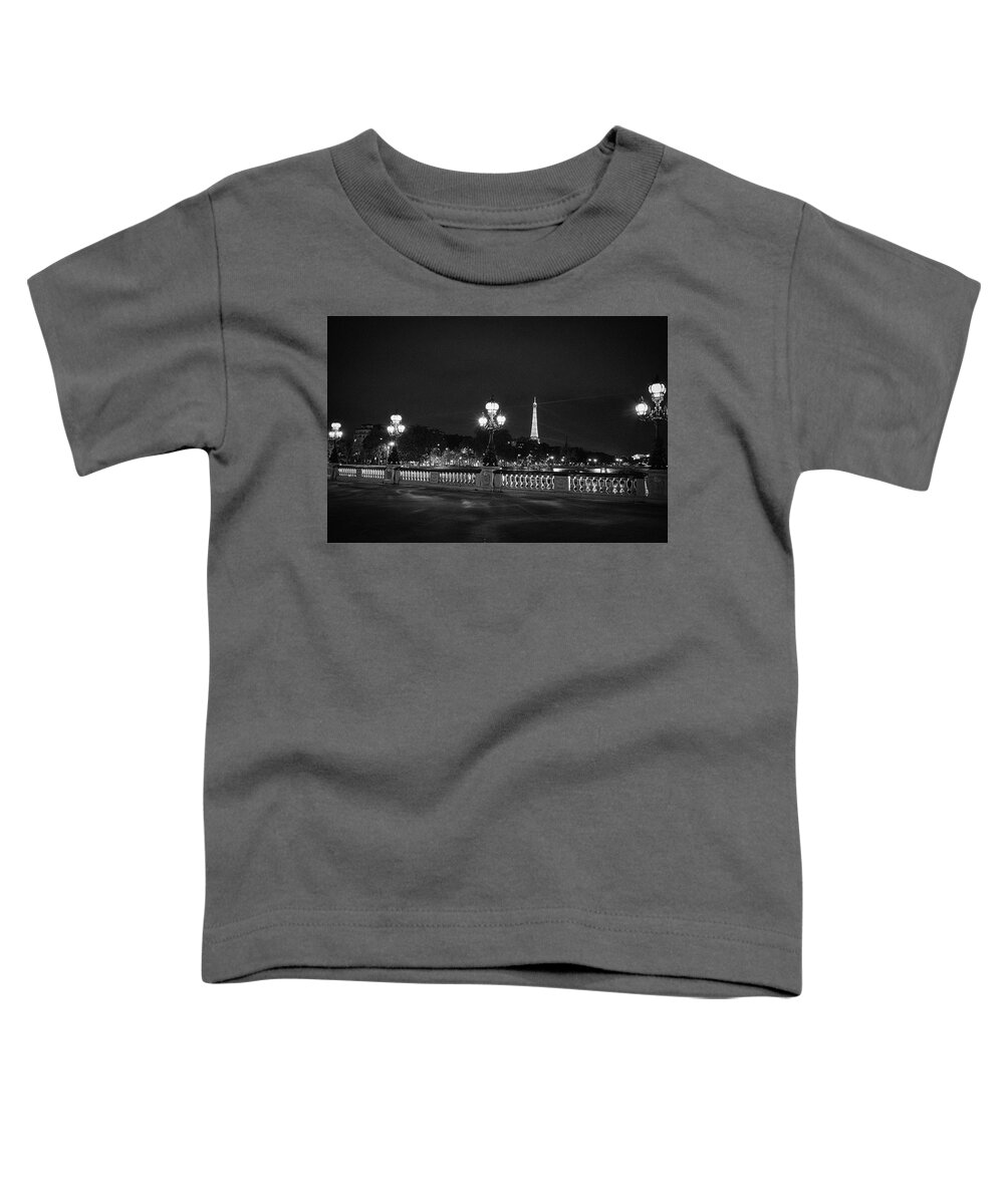 City Toddler T-Shirt featuring the photograph Black and White Night in Paris by Portia Olaughlin