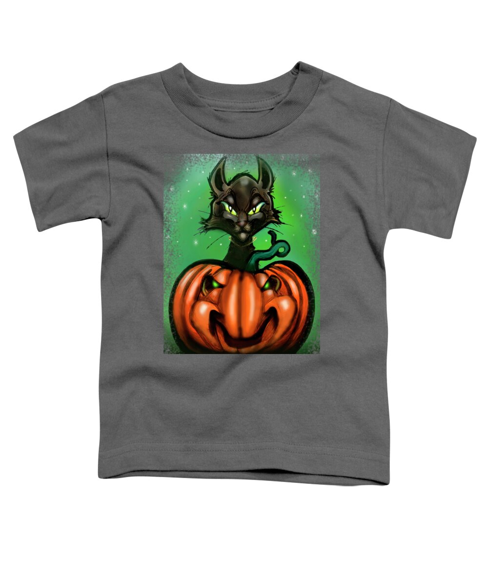 Halloween Toddler T-Shirt featuring the digital art Black Cat n Pumpkin by Kevin Middleton