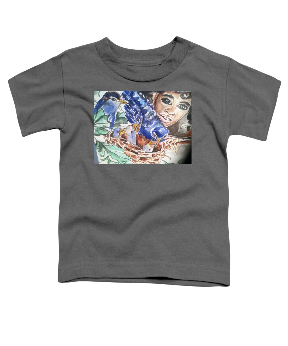  Toddler T-Shirt featuring the painting Blue Birds by Angie ONeal