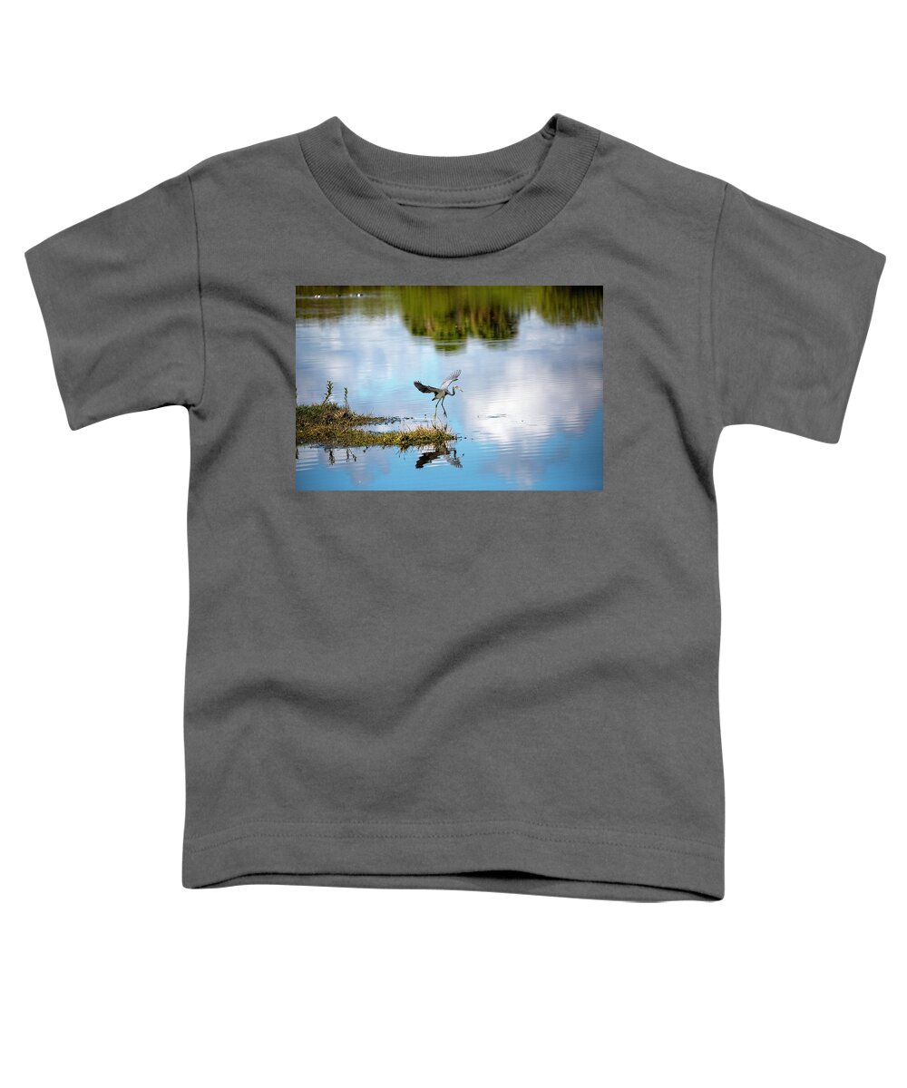 Bird Toddler T-Shirt featuring the photograph Blue Heron Ready to Fly by Deborah Penland