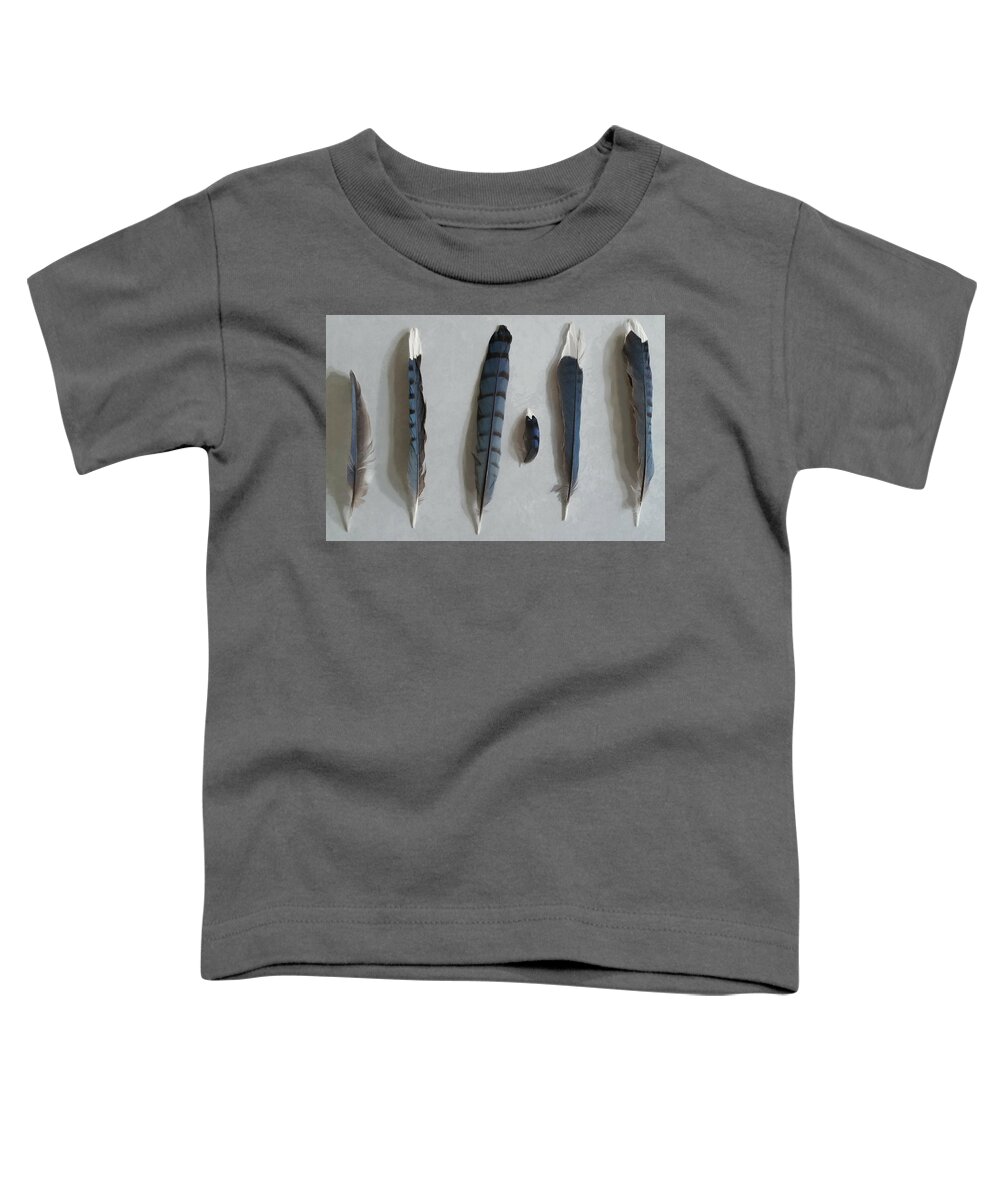 Feathers Toddler T-Shirt featuring the mixed media Blue Jay Feather Study by Judy Cuddehe