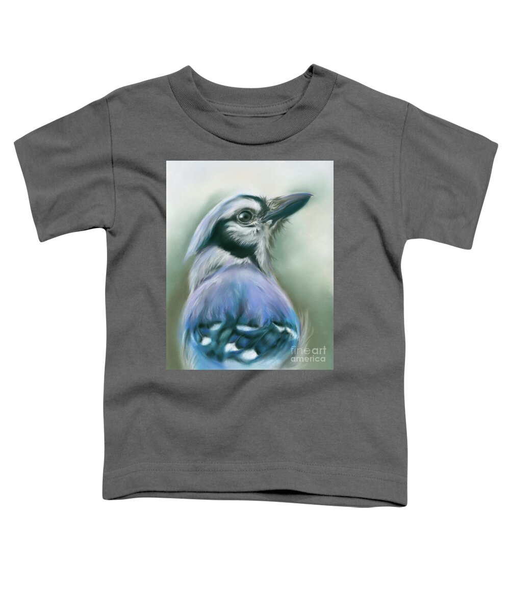 Bird Toddler T-Shirt featuring the painting Blue Jay Songbird Portrait by MM Anderson