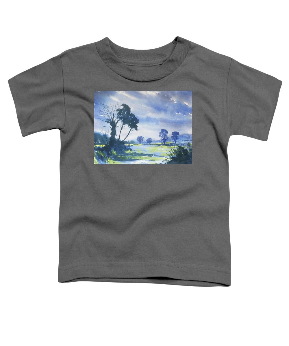 Watercolour Toddler T-Shirt featuring the painting Blue Light on the Yorkshire Wolds by Glenn Marshall