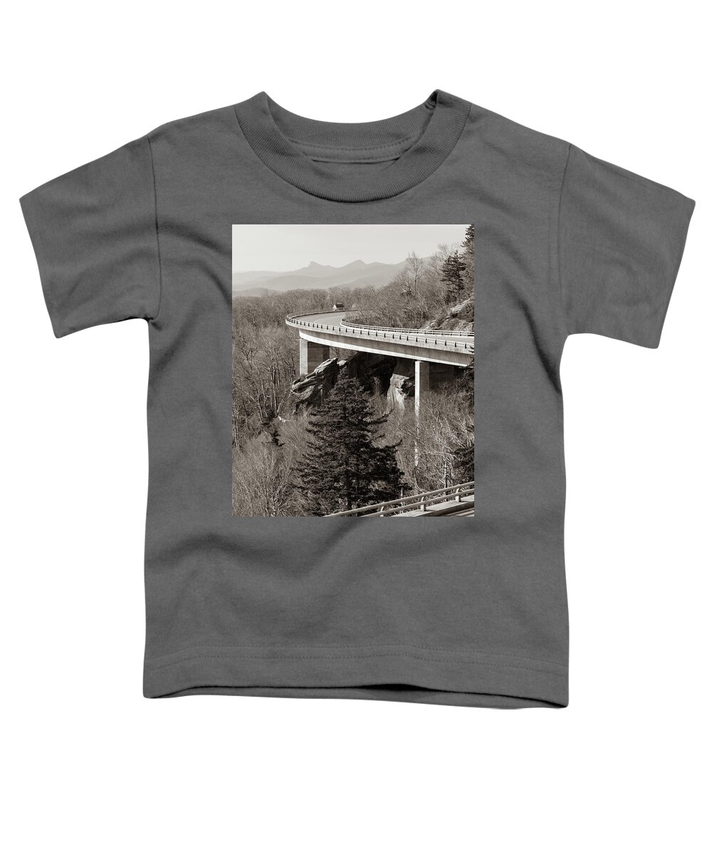 Blue Ridge Parkway Toddler T-Shirt featuring the photograph Blue Ridge Parkway Viaduct Black and White by Donnie Whitaker