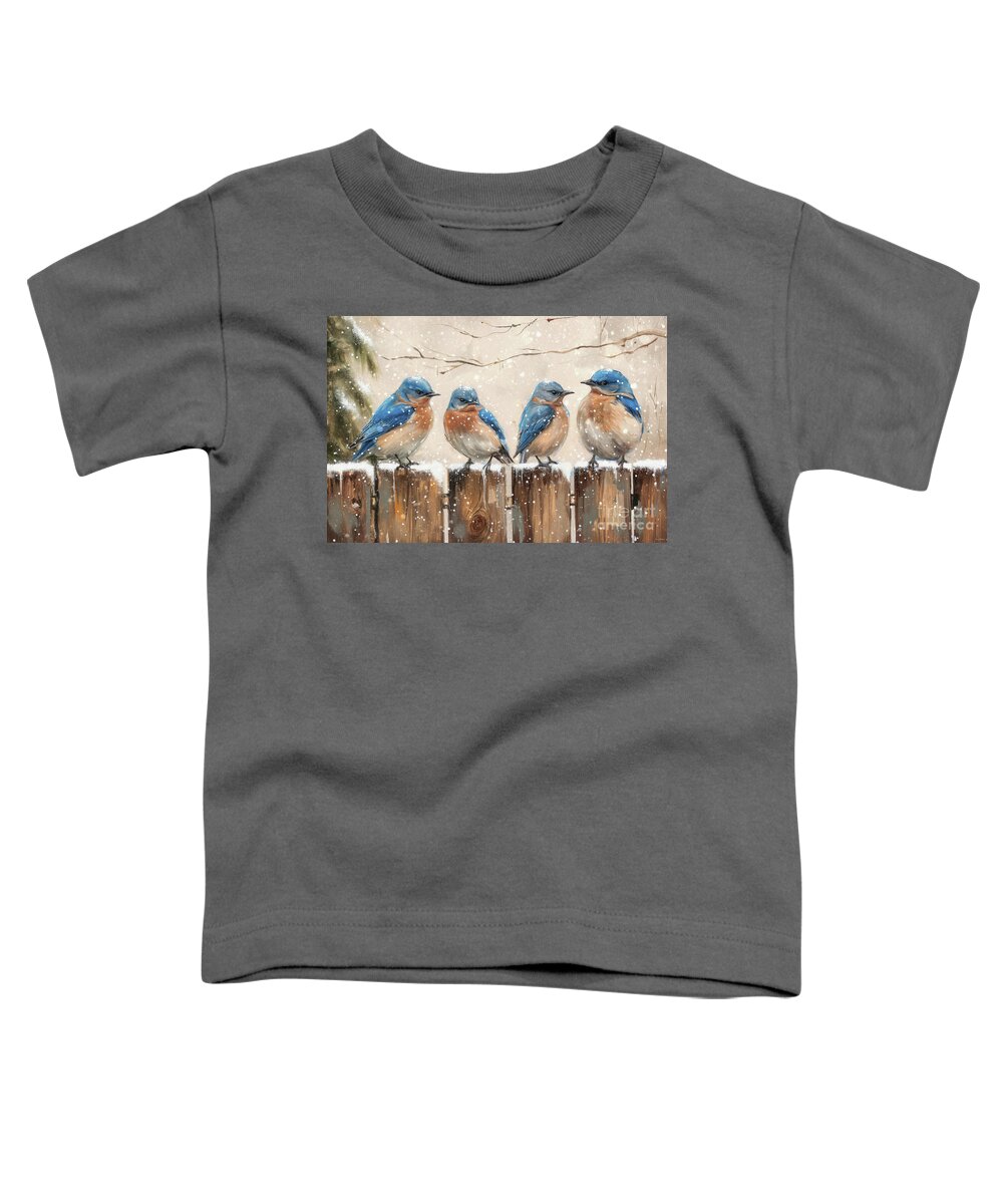 Bluebirds Toddler T-Shirt featuring the painting Bluebirds On The Fence by Tina LeCour