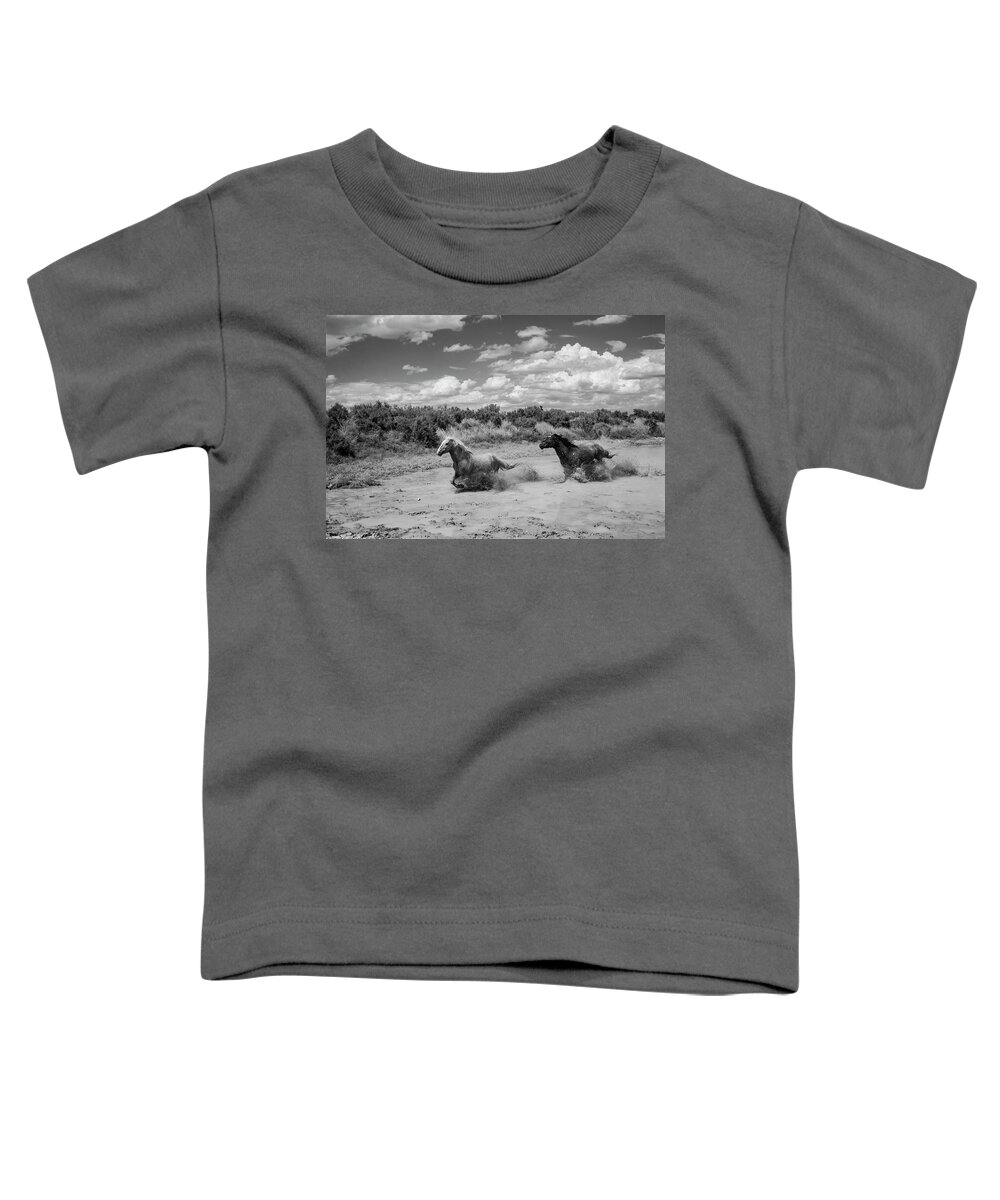 Black And White Toddler T-Shirt featuring the photograph BnW Water Chase by Dirk Johnson