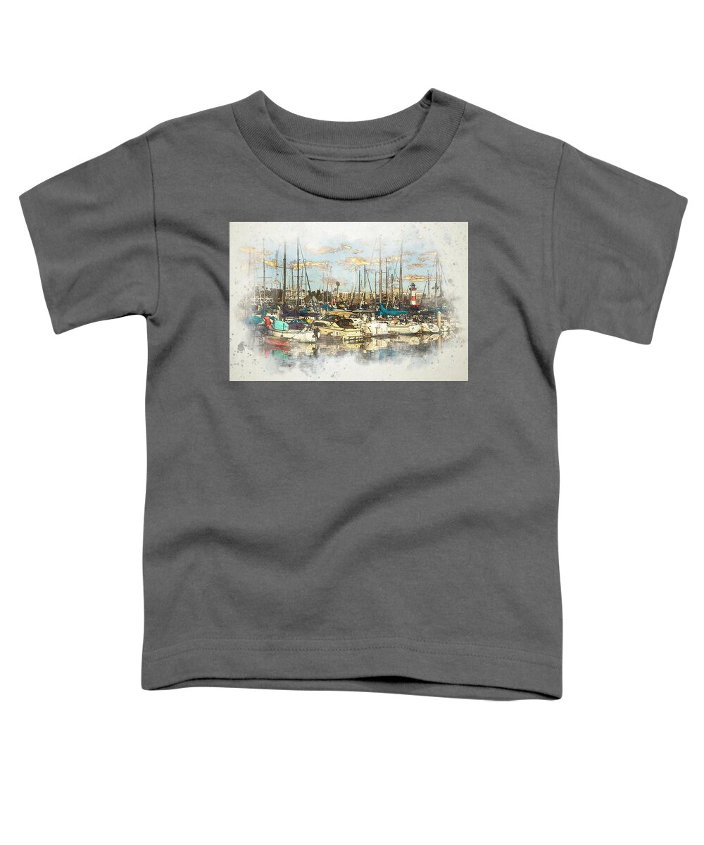 Boats Toddler T-Shirt featuring the digital art Boats at the Marina Sketch by Alison Frank