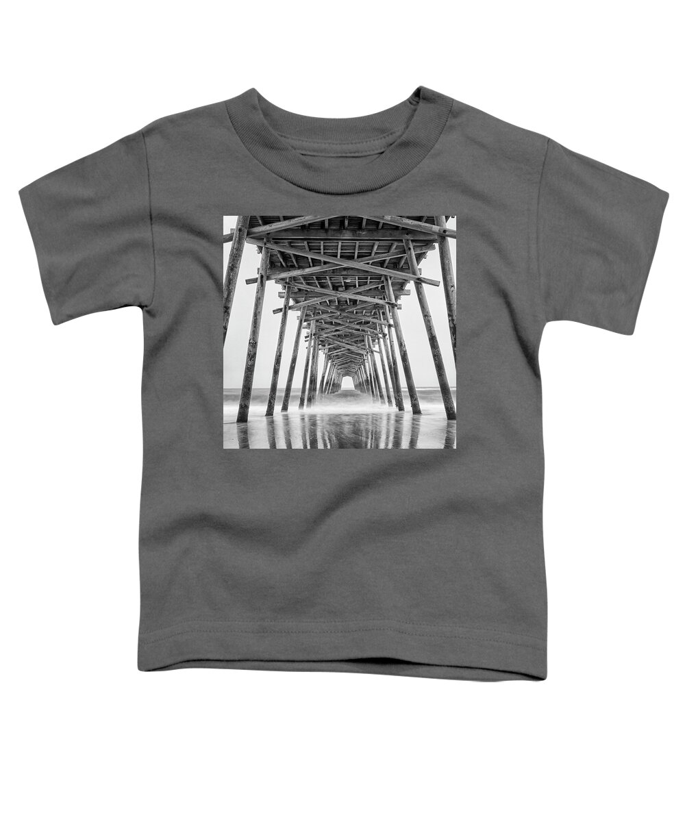 Bogue Inlet Toddler T-Shirt featuring the photograph Bogue Inlet Fishing Pier on a Foggy Evening by Bob Decker