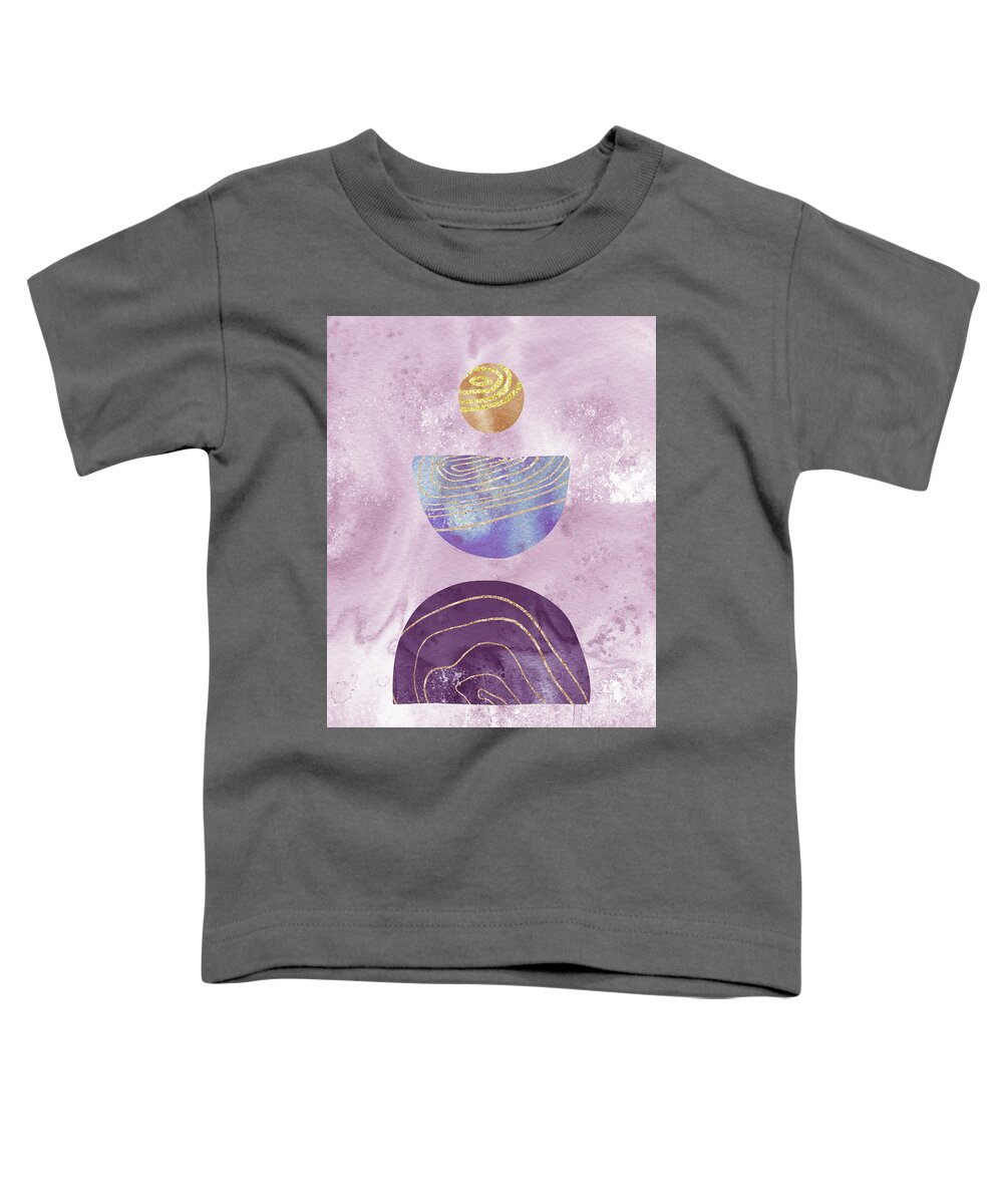Boho Shapes Toddler T-Shirt featuring the painting Boho Shapes And Silhouettes Gilded Purple And Gold Watercolor Zen Rocks by Irina Sztukowski