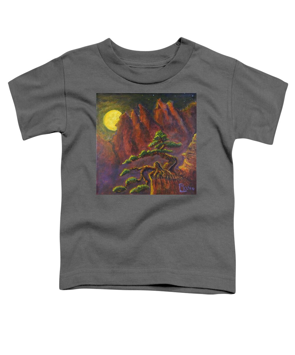 Moon Toddler T-Shirt featuring the painting Bonsai Moon by Mike Kling