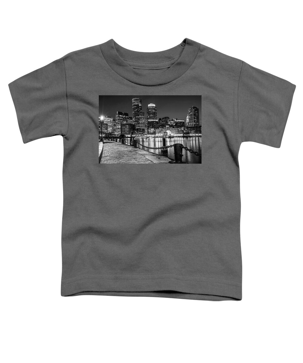 Boston Toddler T-Shirt featuring the photograph Boston Waterfront Boston Skyline Black and White by Toby McGuire