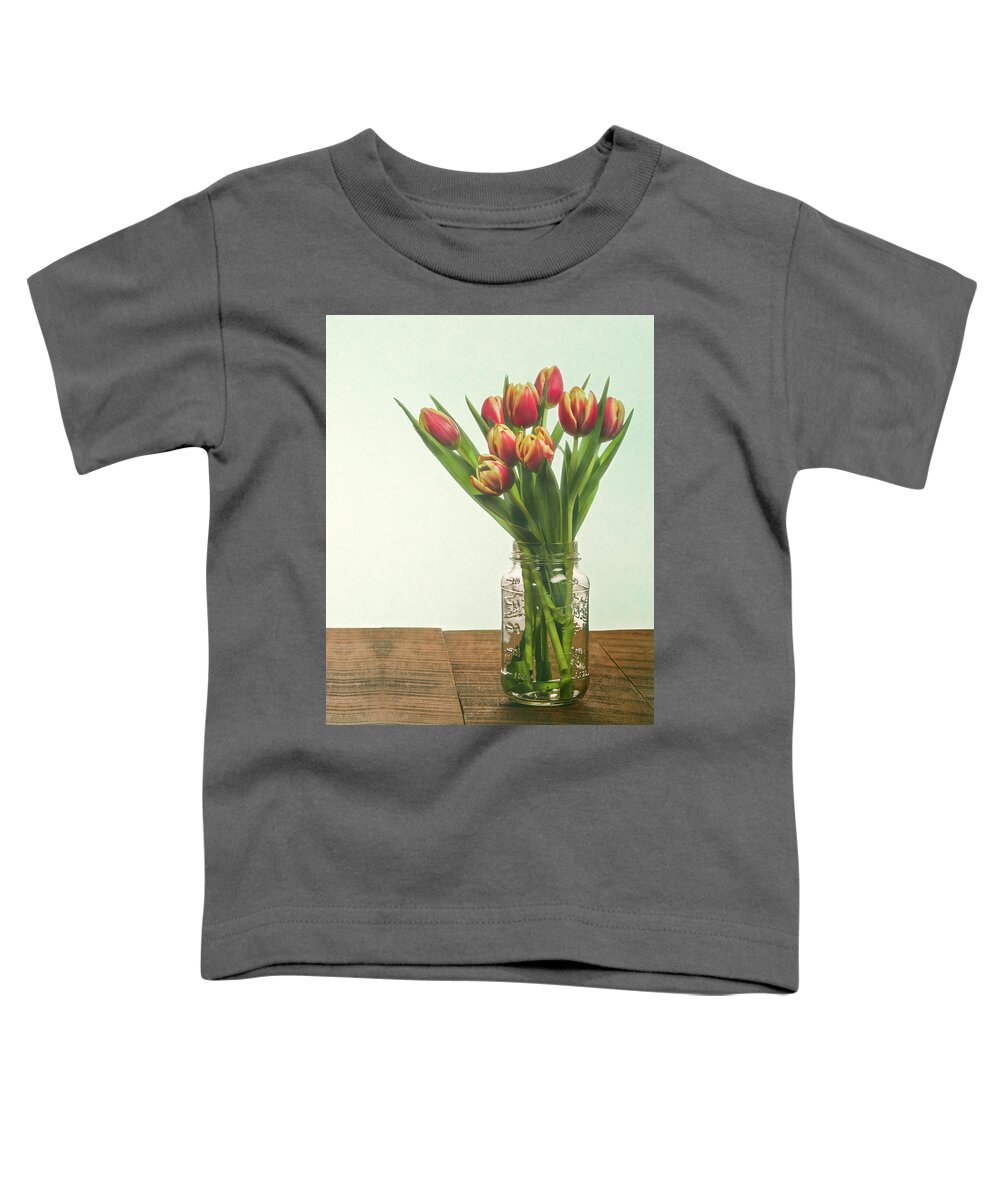 Agriculture Toddler T-Shirt featuring the photograph Bouquet of tulips in a mason jar by John Trax