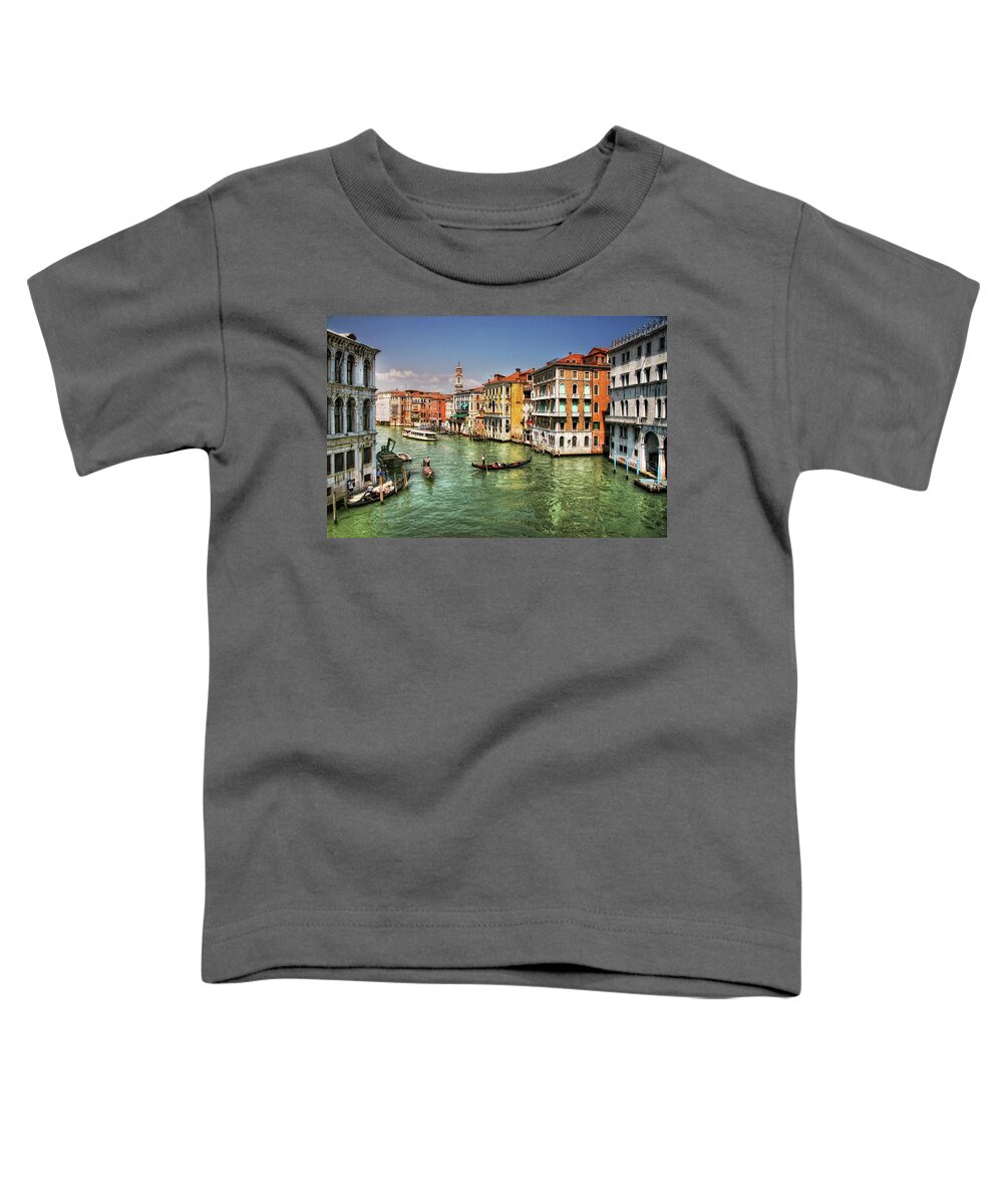 #venice #italy #canal #galagan #edgalagan #edwardgalagan #gondola #instagram #boat #artphotography #canon #sun #sky #art #photography #top10 #building #pier #dock #wharf #water #watertram Toddler T-Shirt featuring the photograph Bright Day In Venice by Edward Galagan