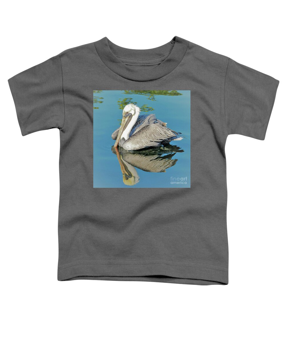 Pelican Toddler T-Shirt featuring the photograph Brown Pelican... White Reflection by Joanne Carey