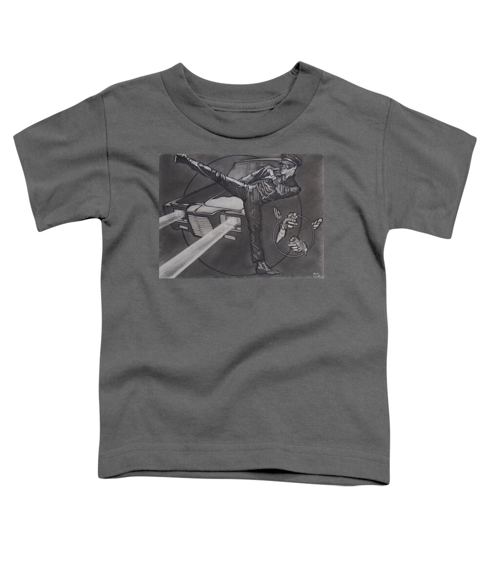 Charcoal Pencil On Paper Toddler T-Shirt featuring the drawing Bruce Lee - Kato by Sean Connolly