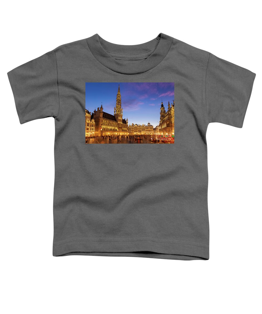 Grand Place Brussels Toddler T-Shirt featuring the photograph Brussels Grand Place at night by Neale And Judith Clark