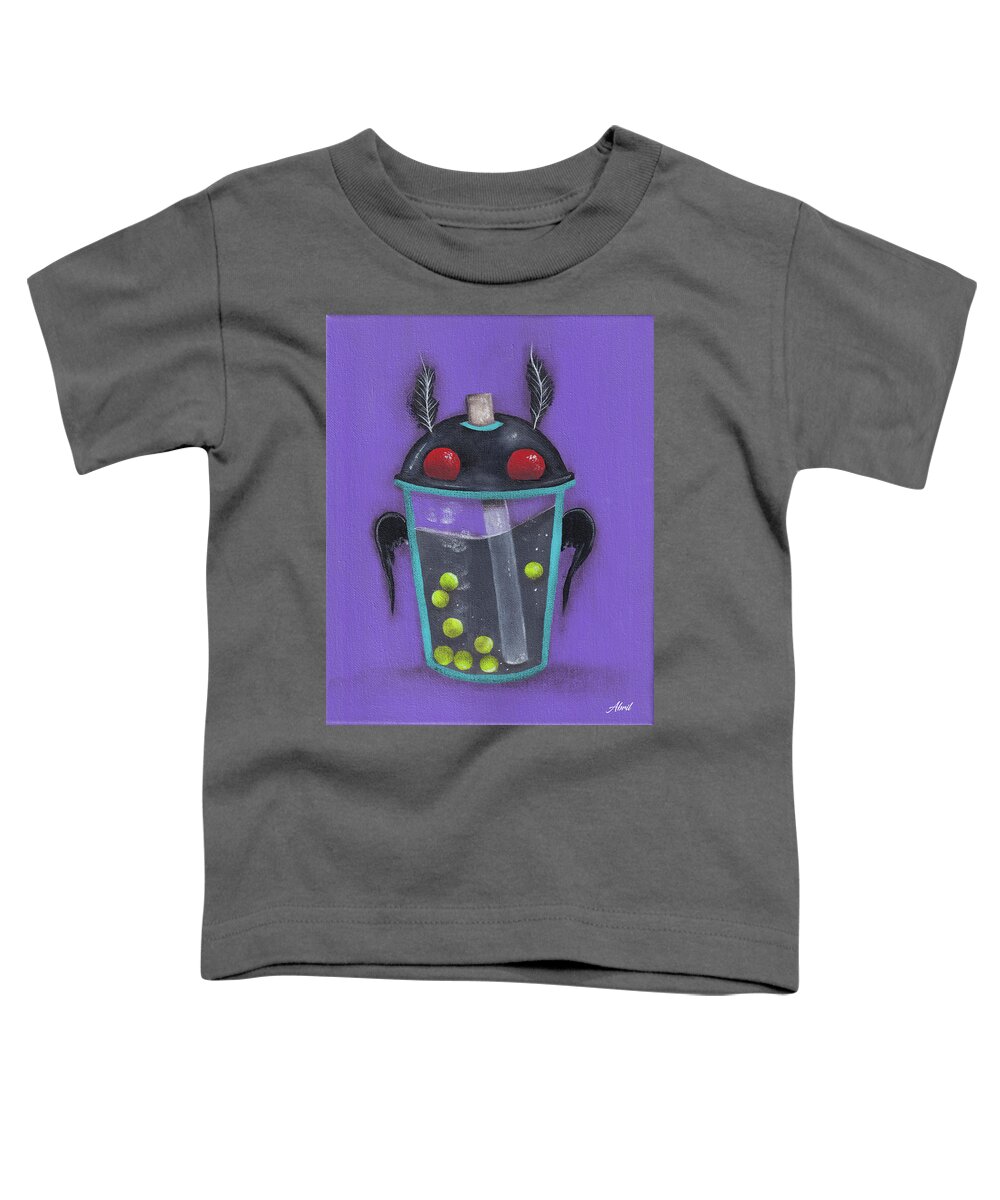 Mothman Toddler T-Shirt featuring the painting Bubble Tea Mothman Monster by Abril Andrade