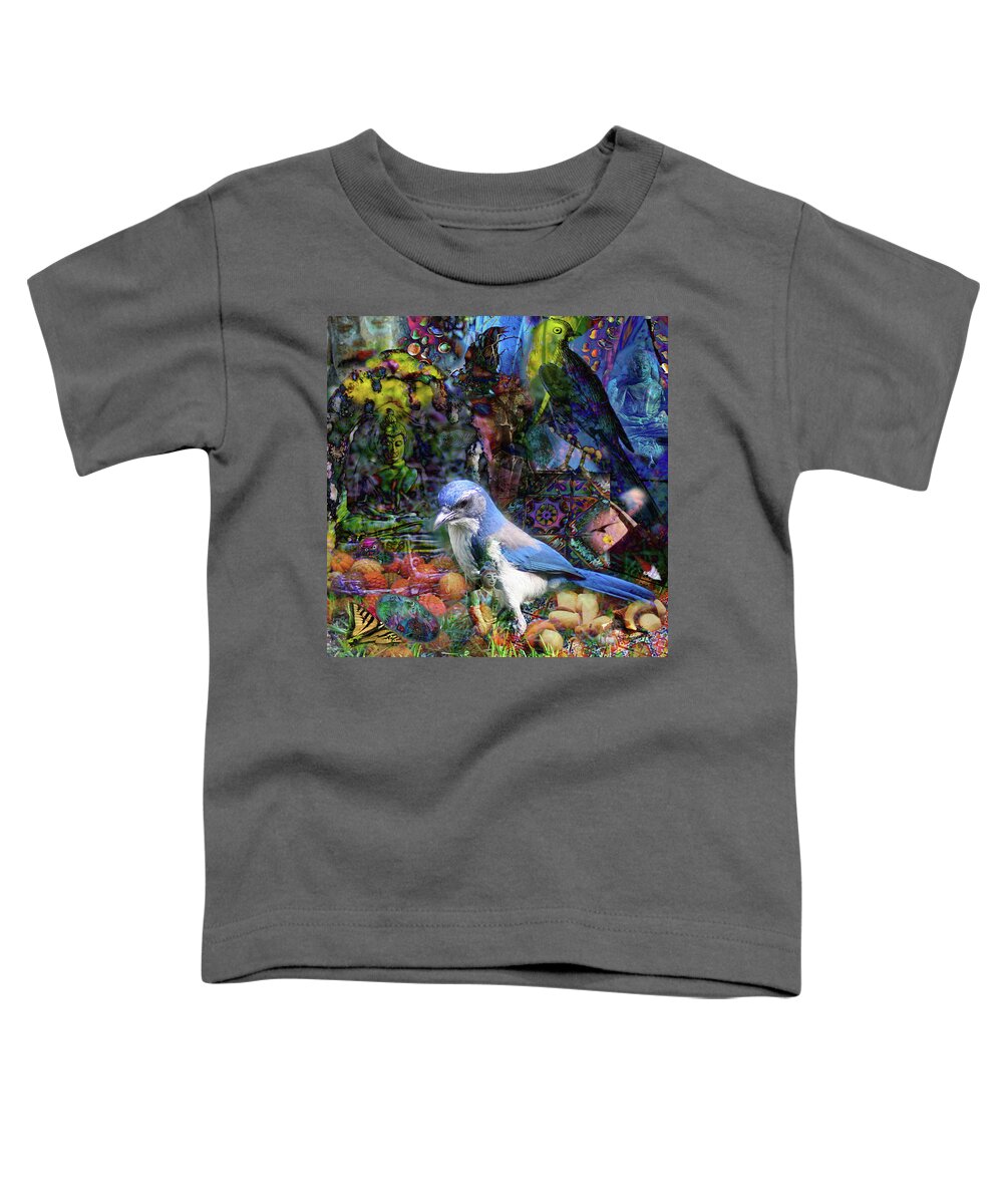Scrub Jay Toddler T-Shirt featuring the photograph Buddahs And Birds by Perry Hoffman
