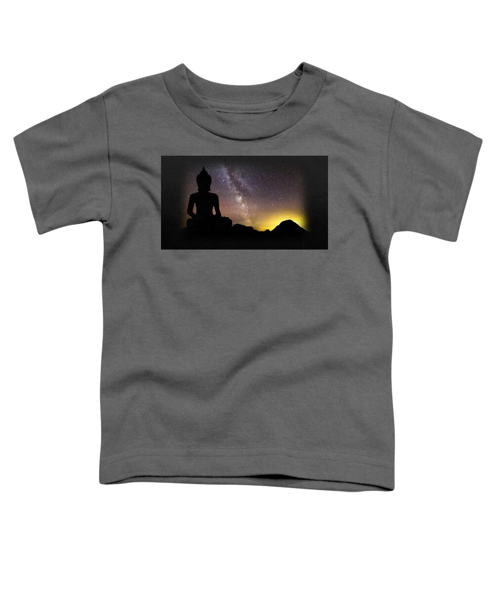 Buddha Toddler T-Shirt featuring the mixed media Buddha Against Night Sky by Nancy Ayanna Wyatt