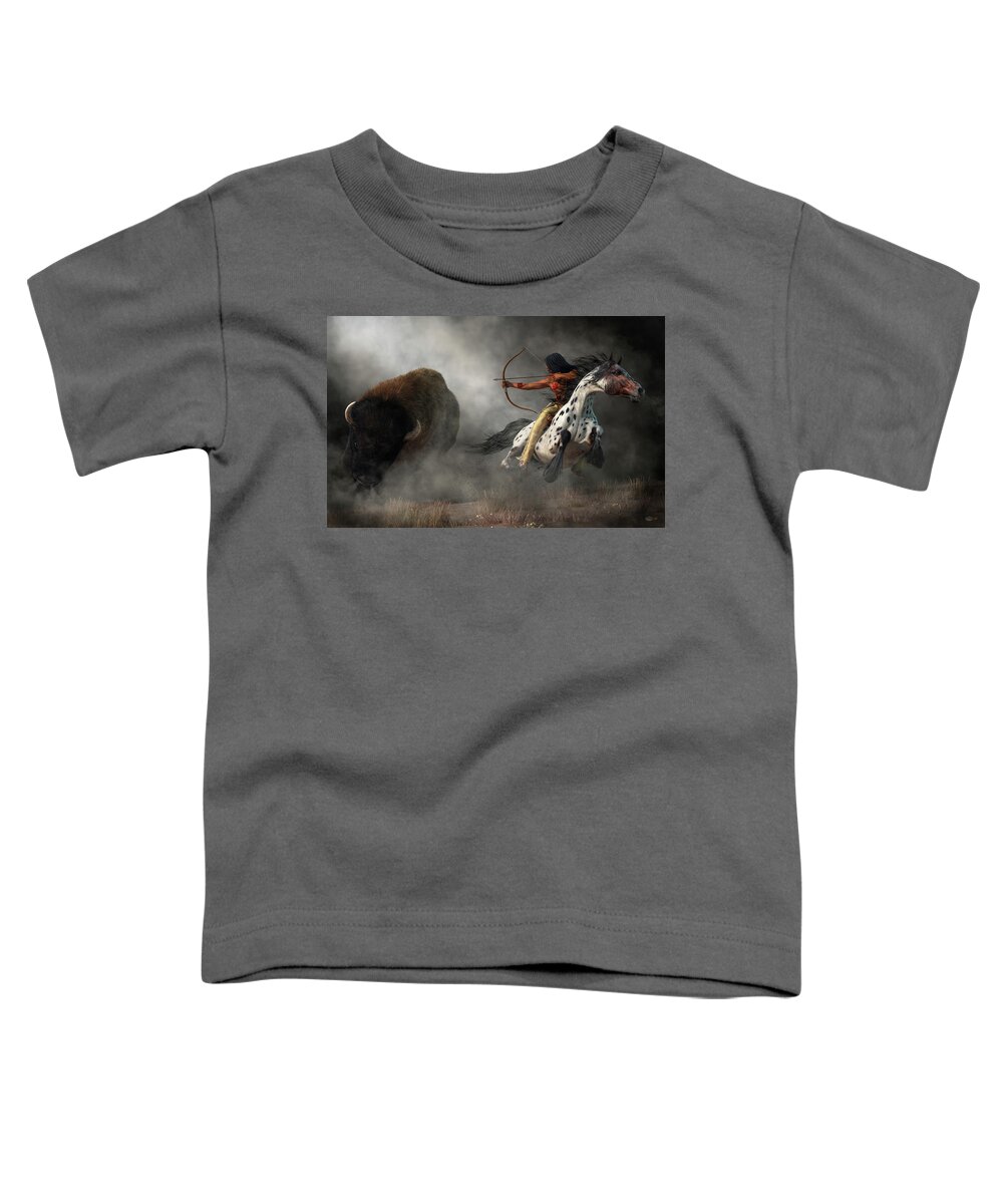 Buffalo Hunt Toddler T-Shirt featuring the digital art Buffalo Hunt by Daniel Eskridge