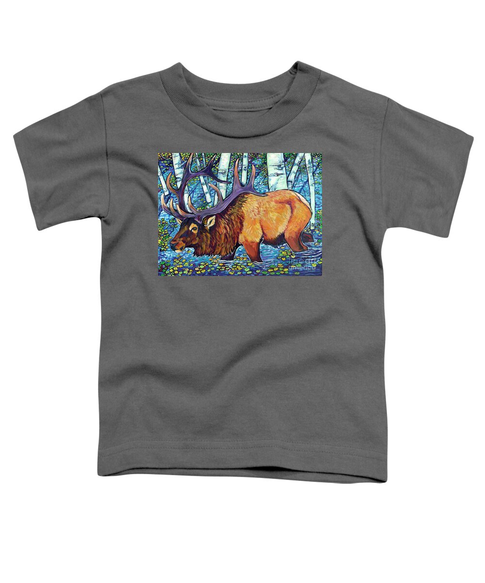 Elk Toddler T-Shirt featuring the painting Bull Elk Cool Down by Jenn Cunningham