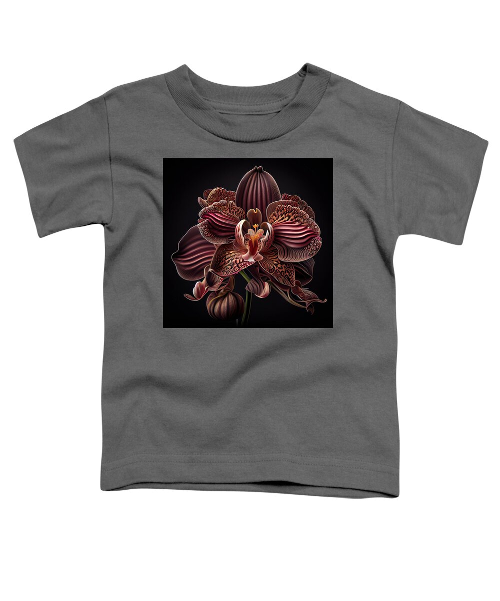 Orchid Toddler T-Shirt featuring the photograph Burgundy Orchid I from Majestic Orchids Art Collection by Lily Malor