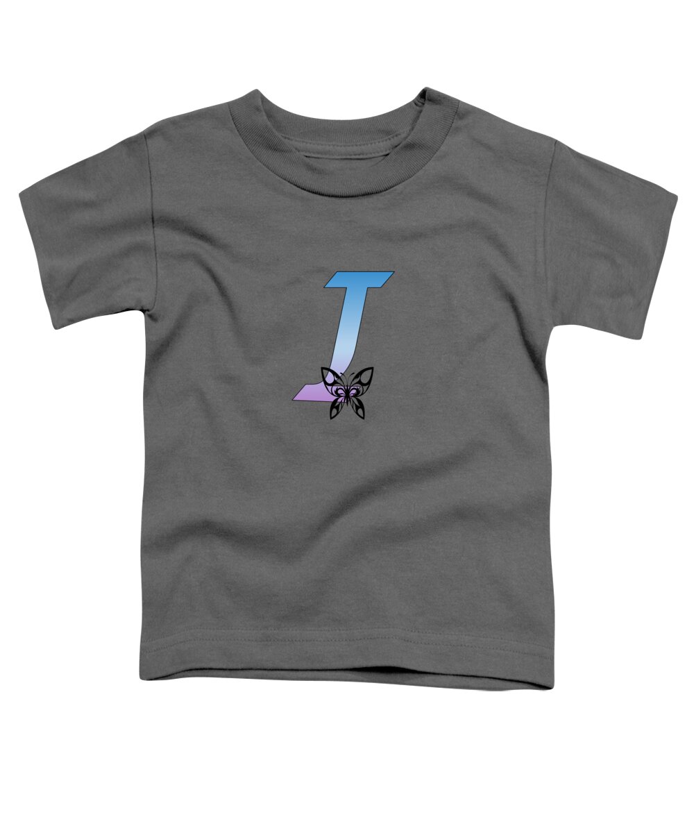 Monogram Toddler T-Shirt featuring the digital art Butterfly Silhouette on Monogram Letter I Gradient Blue Purple by Ali Baucom