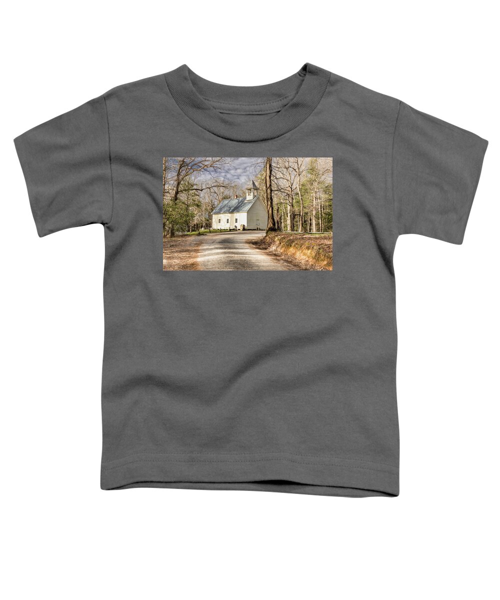 Cades Cove Toddler T-Shirt featuring the photograph Cades Cove Church in Winter by Marcy Wielfaert